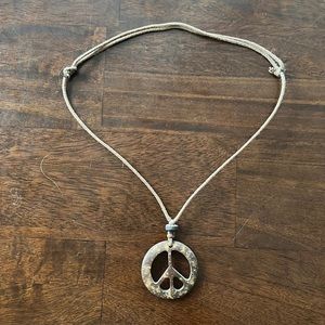 Peace Sign Necklace Adjustable Length Lightweight Coconut Shell